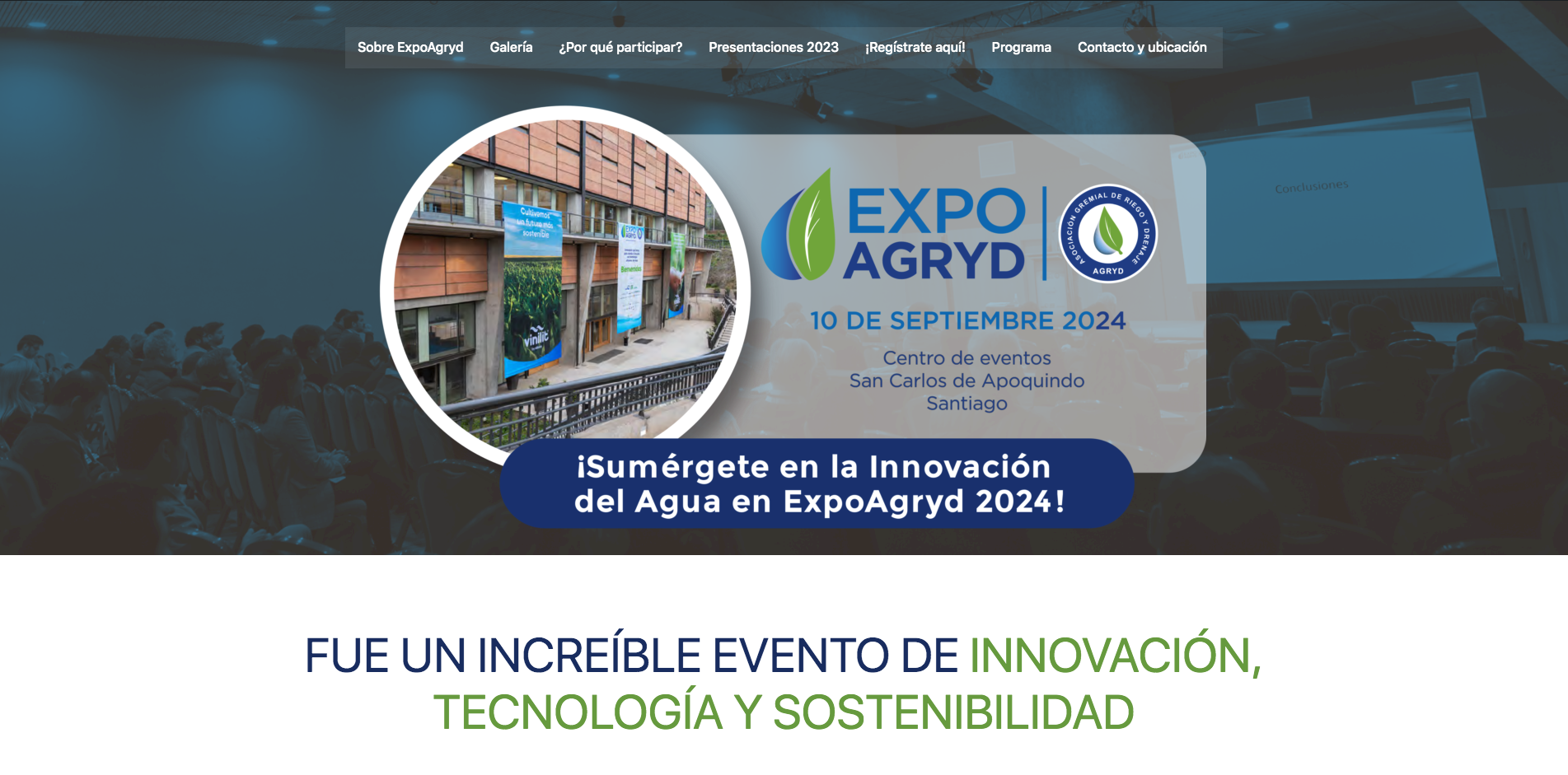 Captura de pantalla del sitio web de Expoagryd desarrollado en WordPress